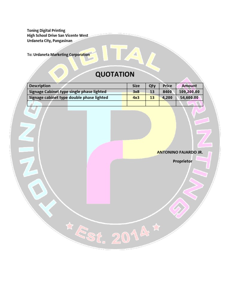 Quotation For Signage PDF PDF