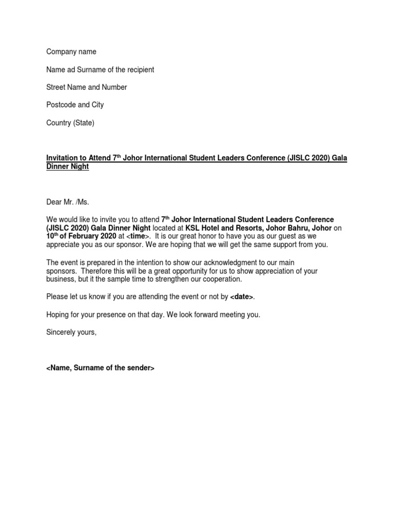 Invitation Letter To Gala Dinner | PDF