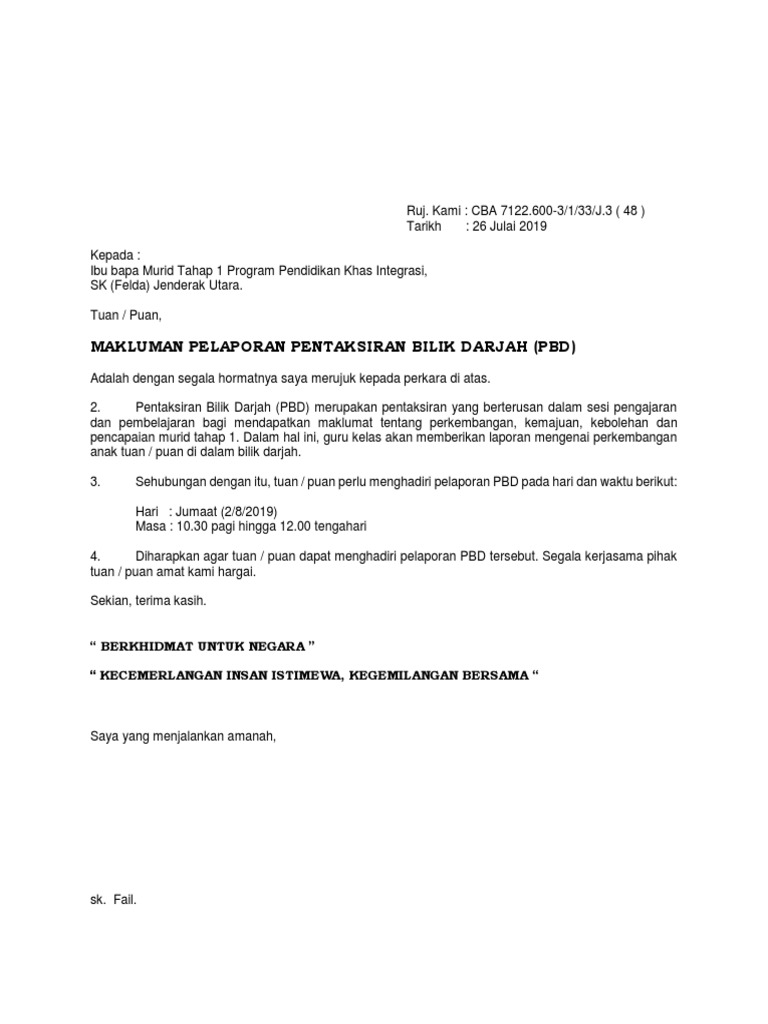 Contoh Surat Penyerahan Laporan Pbd Kepada Ibu Bapa - MadelynmcyCompton