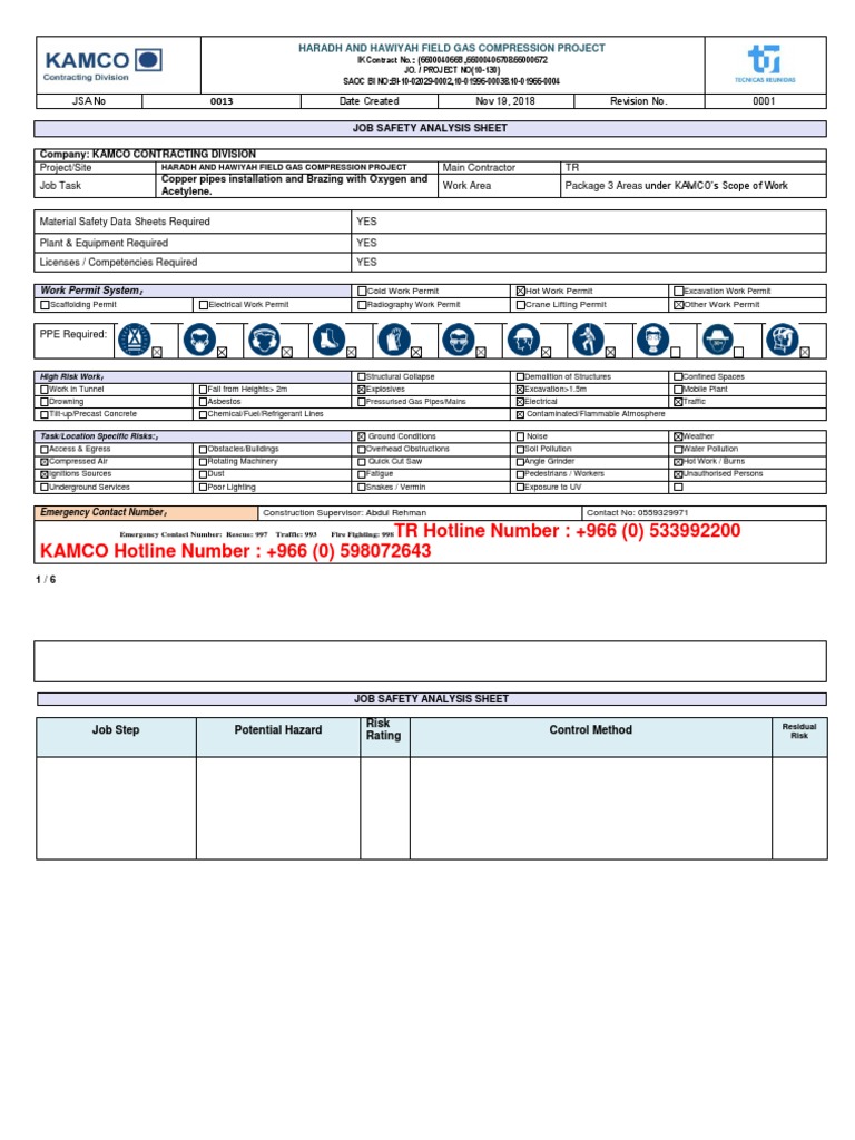 Copper Brazing Risk Assessment | PDF | Prevention | Safety