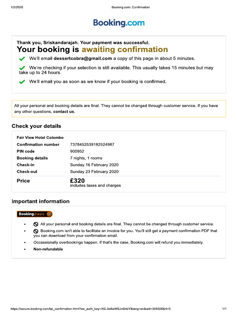Hotel Booking Confirmation PDF | PDF