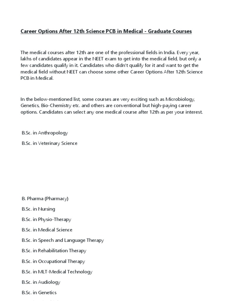 Career Paths for PCB Students After 12th | PDF | Bachelor Of Science ...