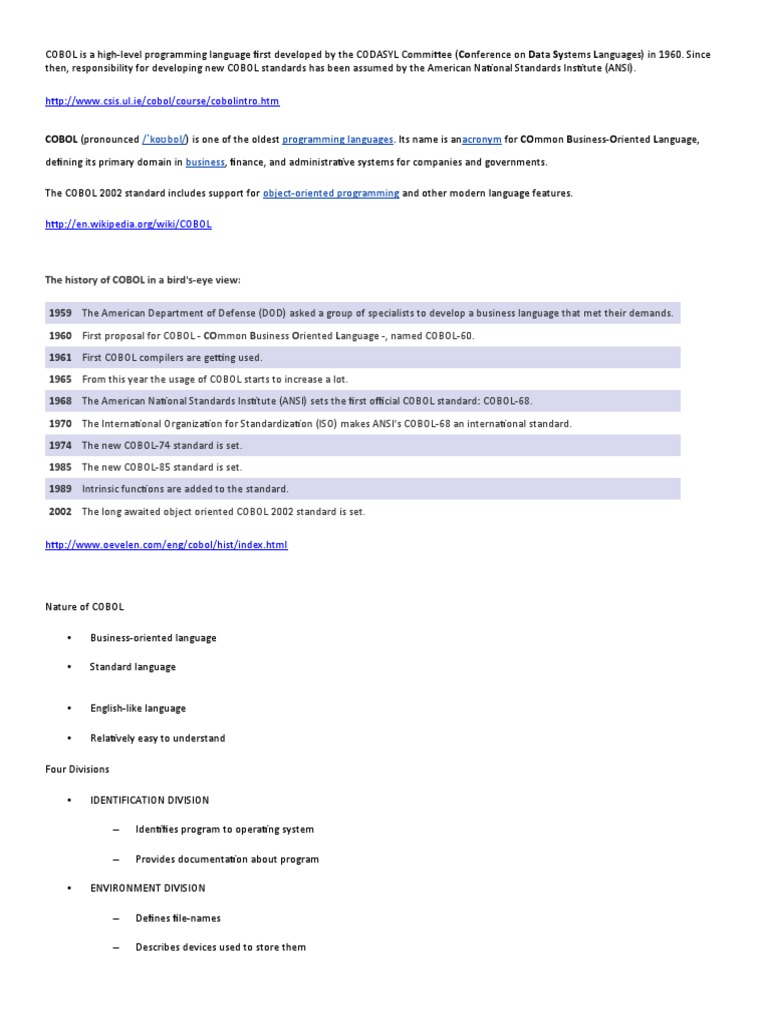 Overview of COBOL Programming Language | PDF | Systems Engineering ...