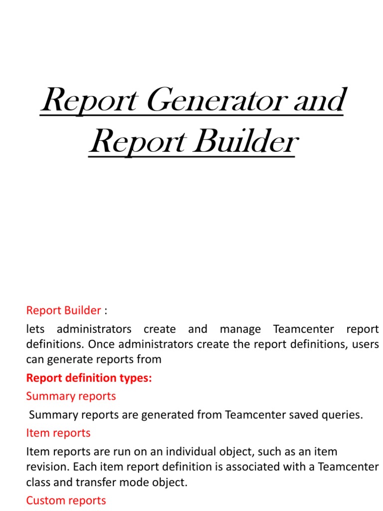 Teamcenter Report Builder Overview | PDF | Object (Computer Science ...