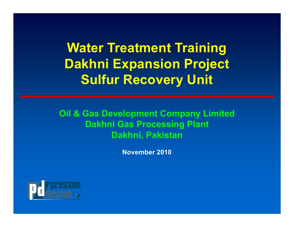 Water Treatment Training Dakhni Expansion Project P J Sulfur Recovery