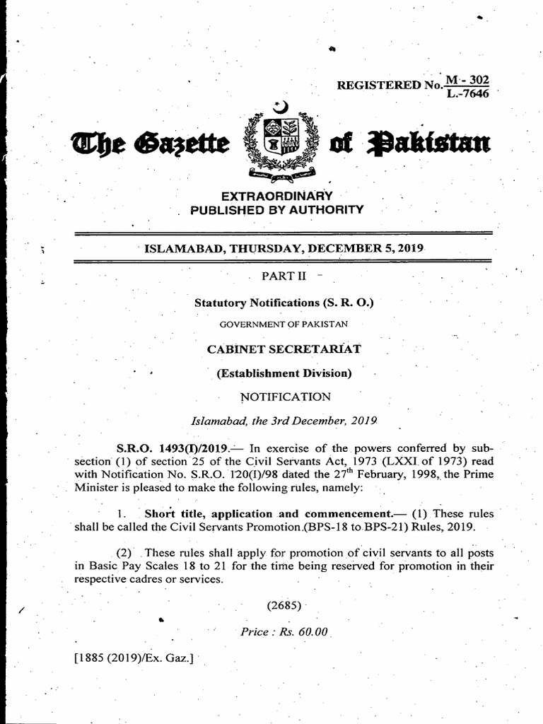 Civil Servants Promotion (BPS18 To BPS21) Rules 2019 PDF PDF