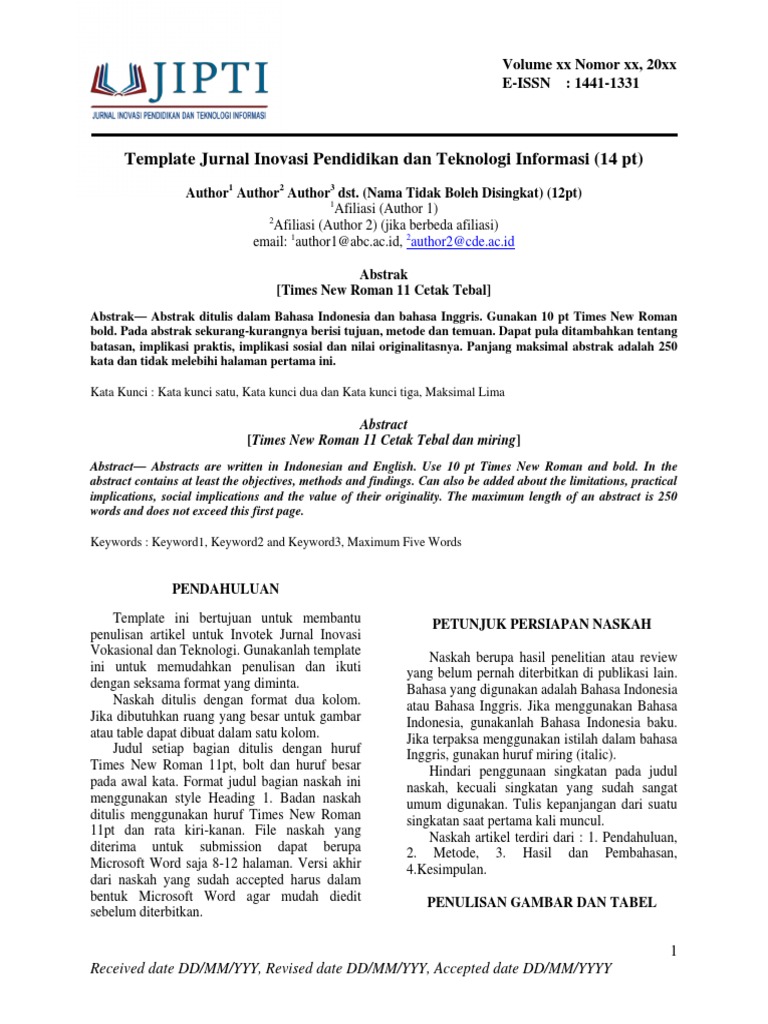 Template Jurnal Inovasi Pendidikan Dan Teknologi Informasi | PDF