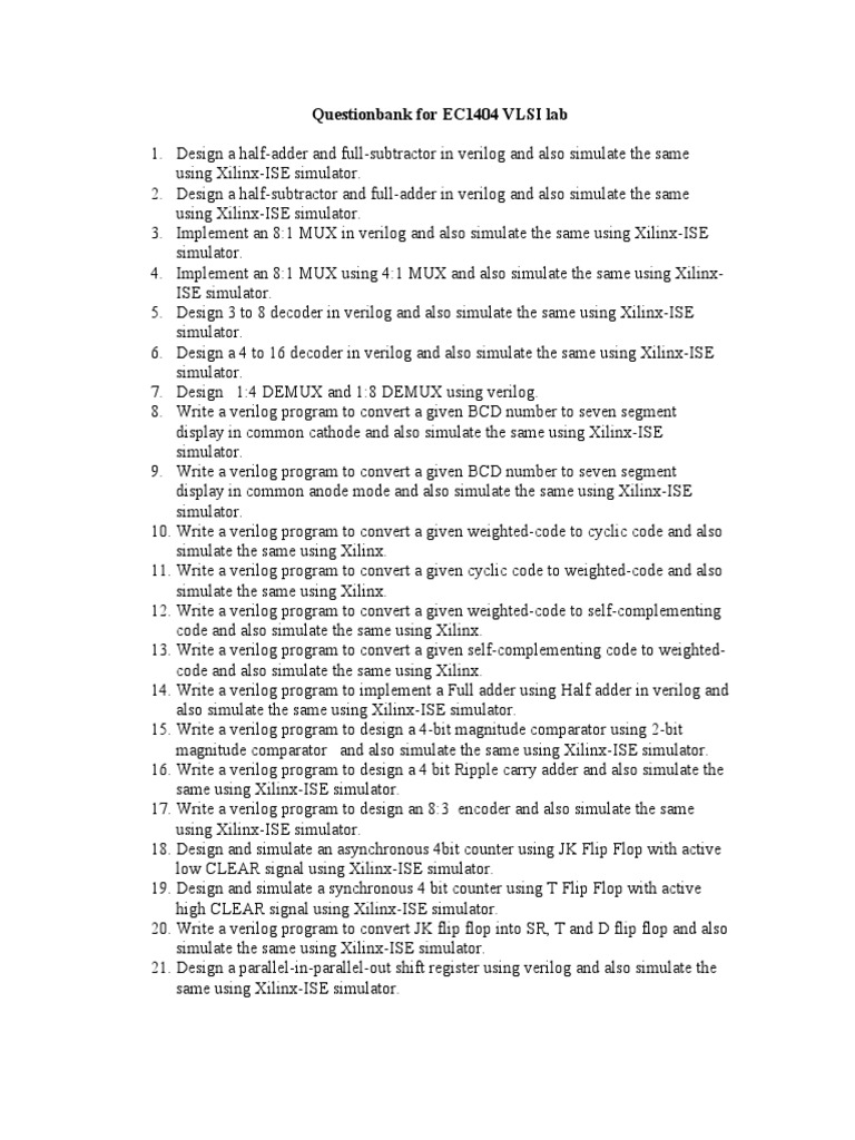 VLSI Lab Verilog Task List | PDF | Electrical Engineering | Field ...