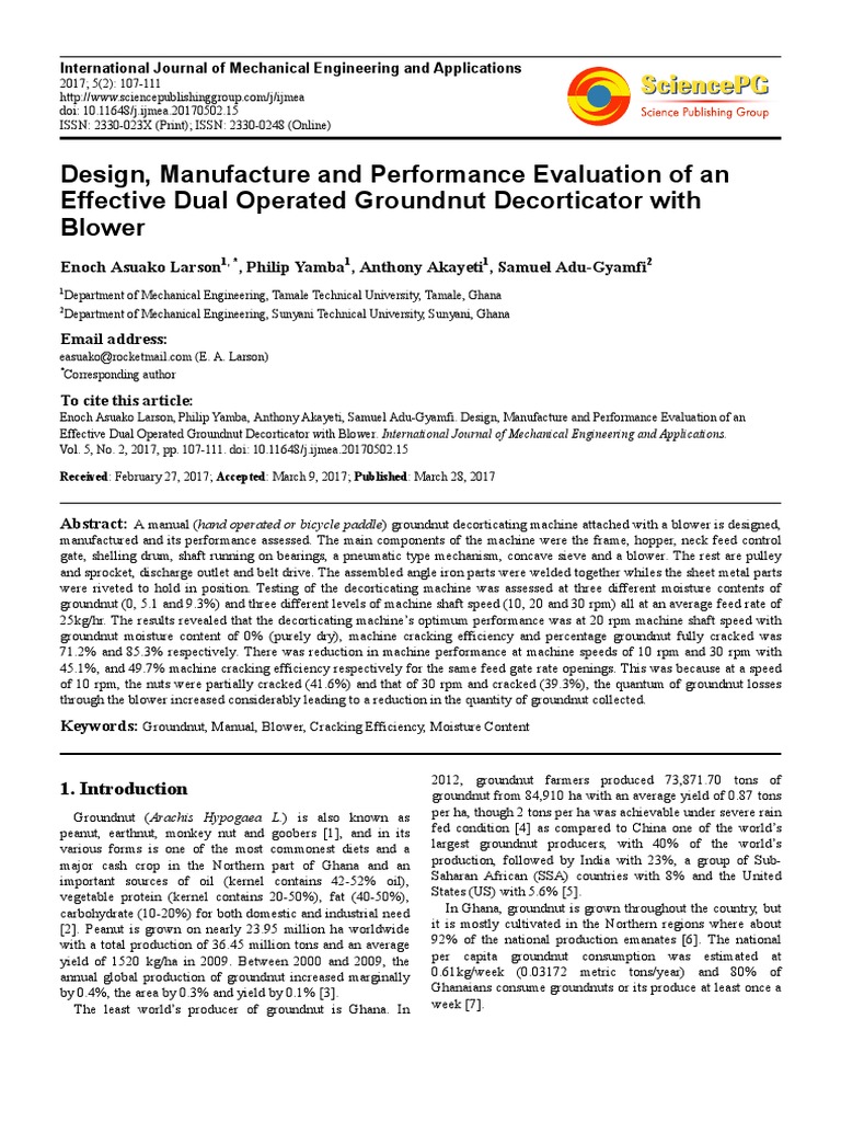 Design, Manufacture and Perfomance Evaluation of An Effective Dual ...