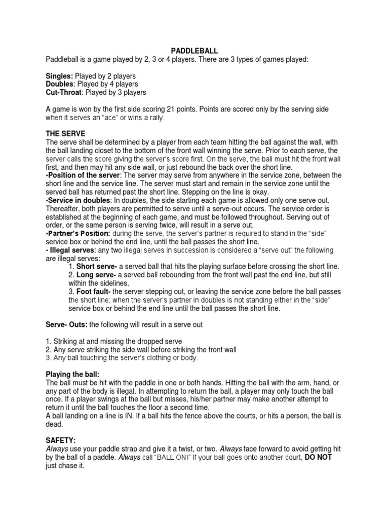 Paddle Ball Rules PDF Sports Rules And Regulations Teams
