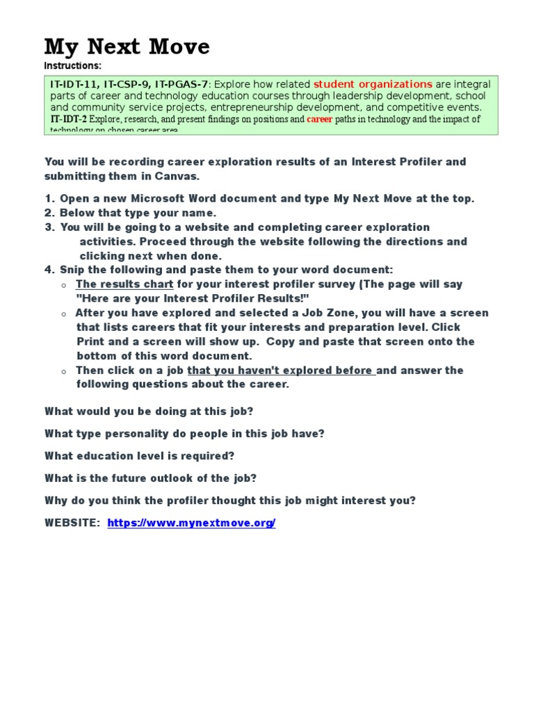 My Next Move Career Exploration Guide | PDF