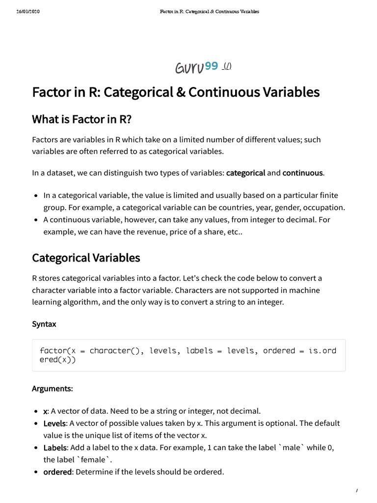Factor In R Categorical Continuous Variables Pdf Categorical Variable Variable Computer Science