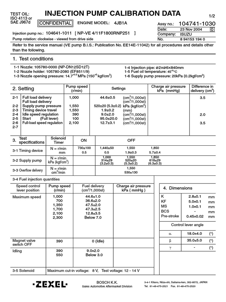 4JB1 Injector Pump Calibration Data | PDF | Engine Technology | Pump