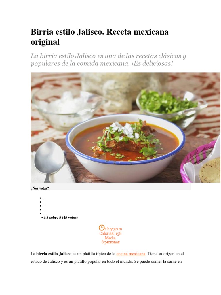 Birria Estilo Jalisco | PDF | Cocina mexicana | Preparación de comida y  bebida