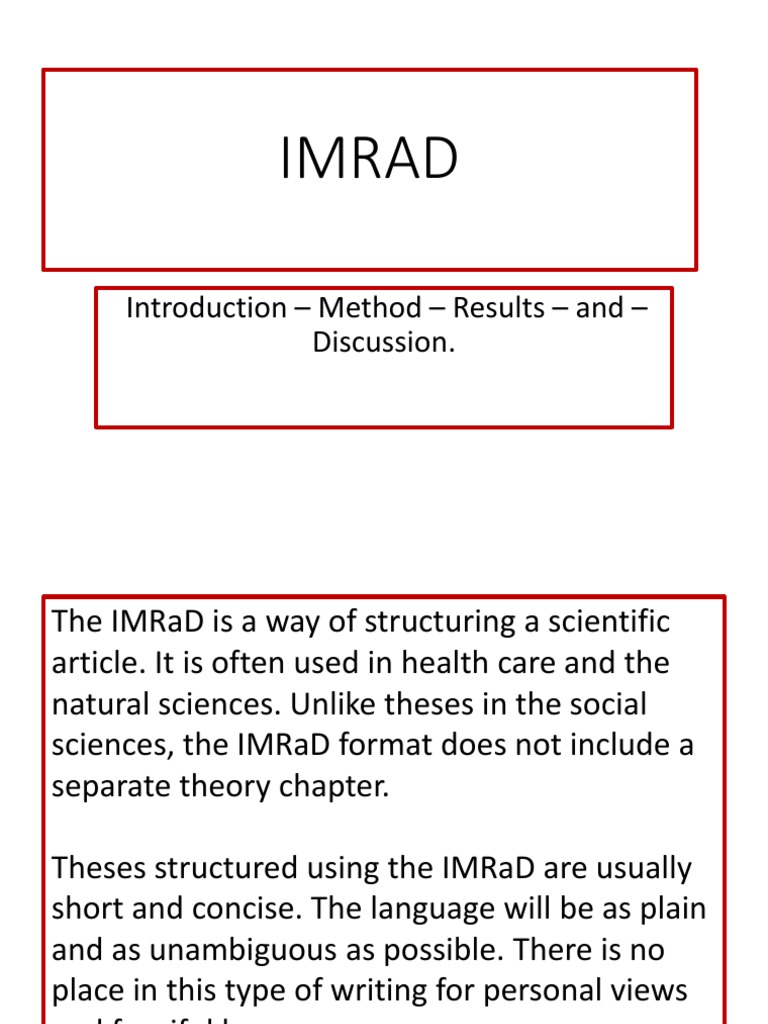 IMRAD | PDF | Scientific Method | Survey Methodology