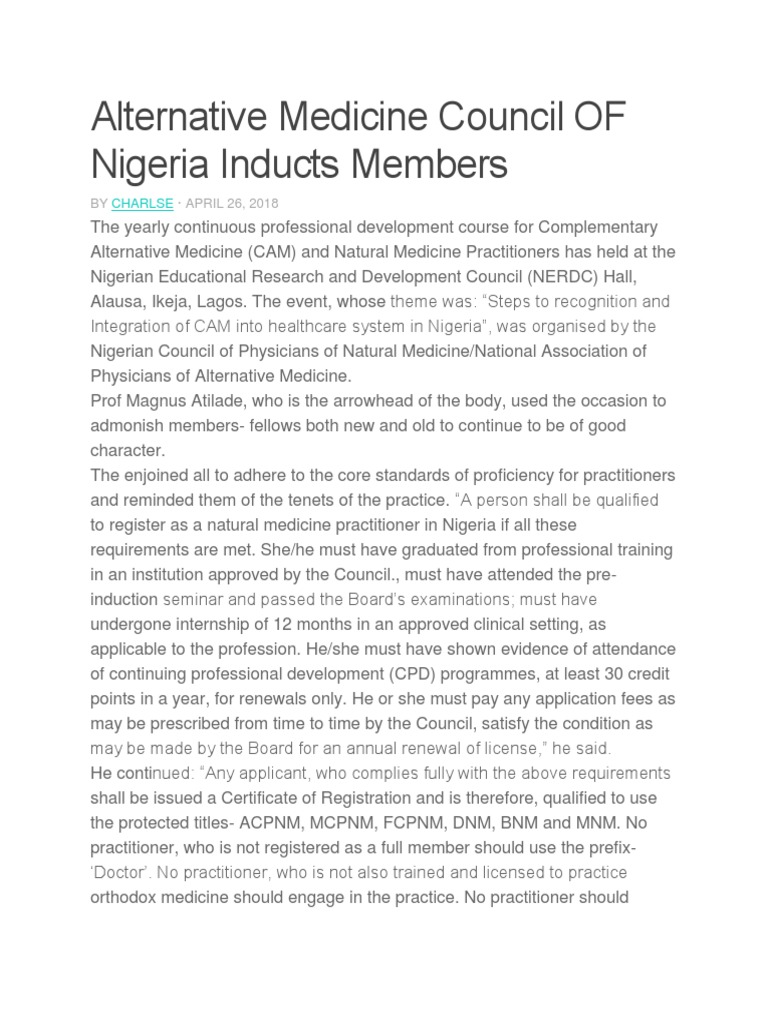 Alternative Medicine Council OF Nigeria Inducts Members PDF