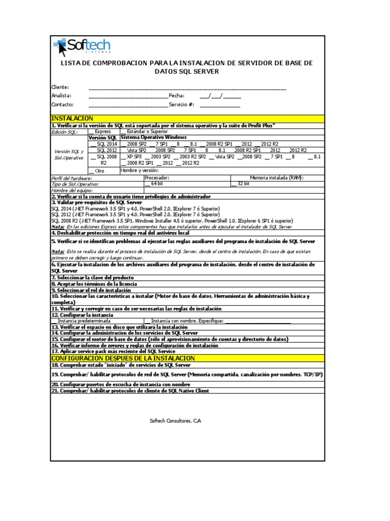 Checklist Instalación SQL Server | PDF | Servidor SQL de Microsoft ...