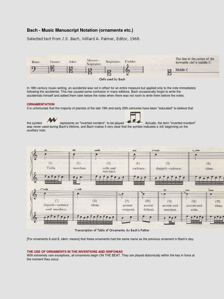 Bach Music Manuscript Notation (Ornaments Etc.) Piano Society PDF