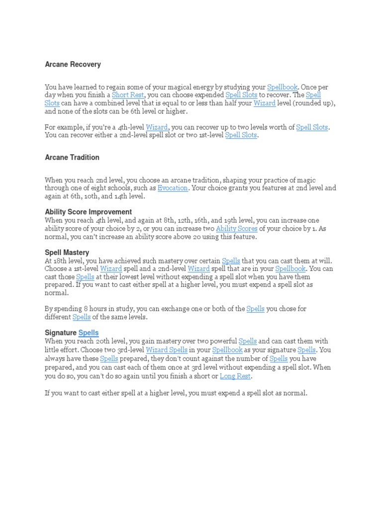 Wizard Arcane Recovery Explained | PDF | Tsr (Company) Games | Fantasy ...