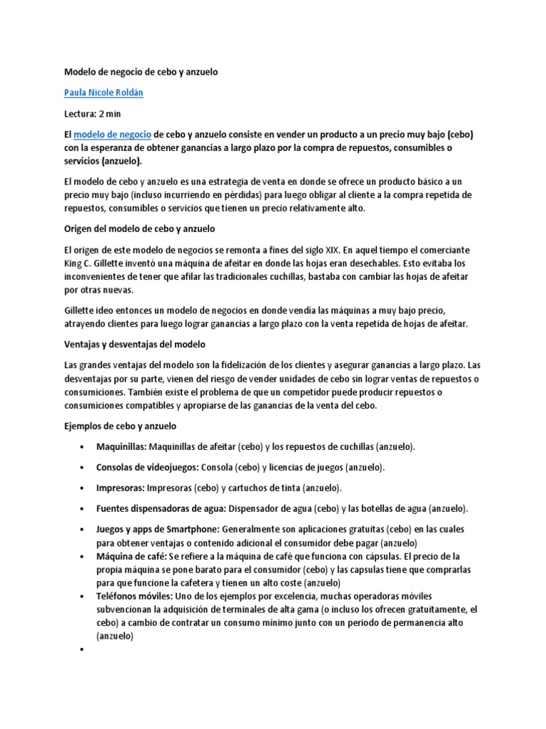 Modelo de Negocio de Cebo y Anzuelo | PDF | Afeitado | Impresora  (Computación)