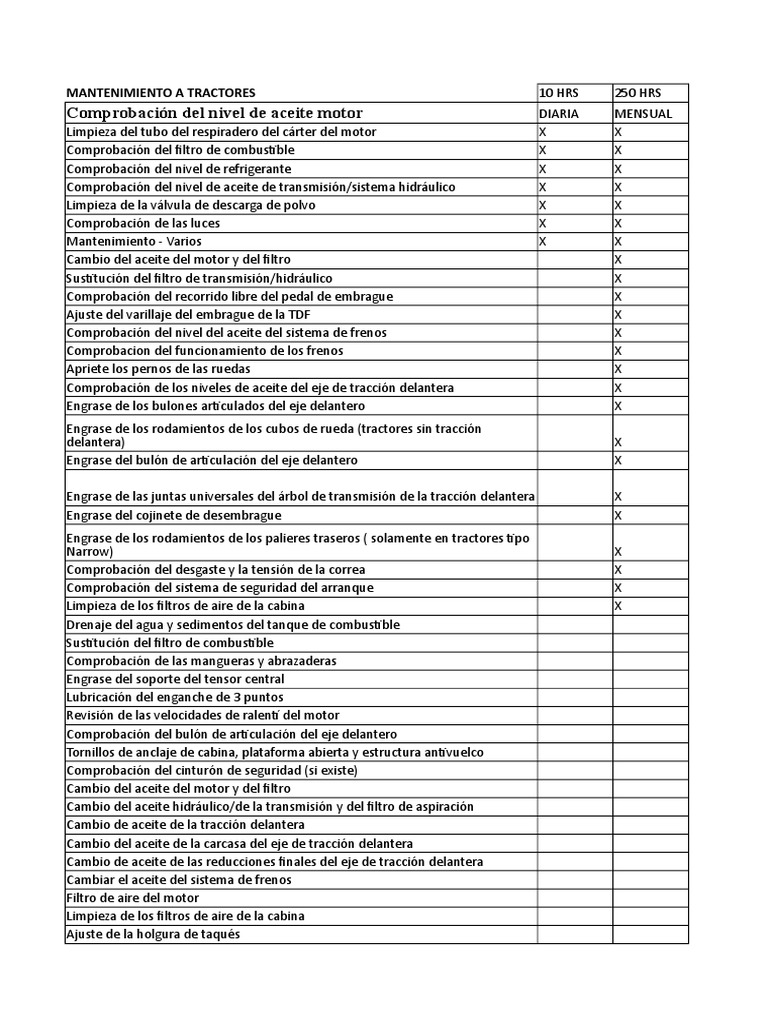 Programa de mantenimiento recomendado para tractores | PDF | Eje | Tractor