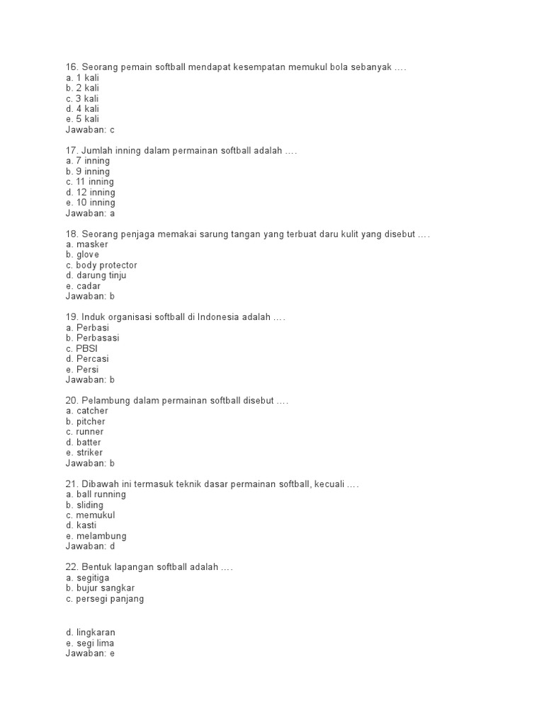 Kumpulan Soal Softball