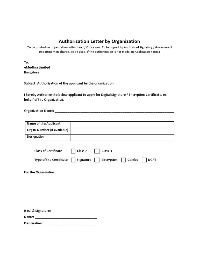Template Emudhra Authorization Letter PDF | PDF