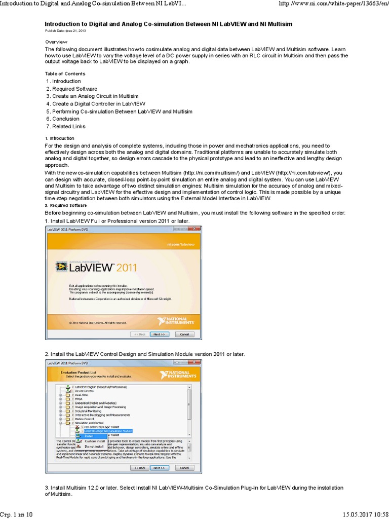 CoSimulation LabVIEW and Multisim PDF Electronic Circuits Analogue Electronics