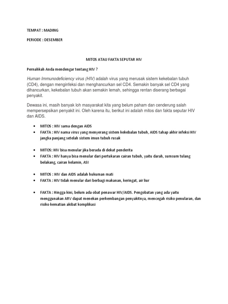 Mading-Mitos Dan Fakta Seputar Hiv | PDF