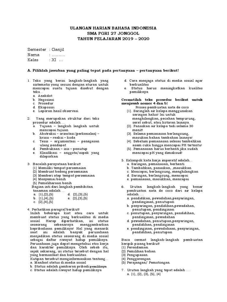 Ulangan Harian Bahasa Indonesia Pdf