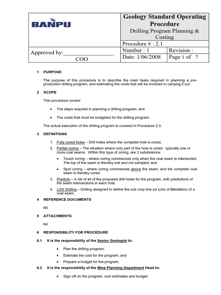 SOP Drilling - Geology PDF | Download Free PDF | Drilling Rig | Geology