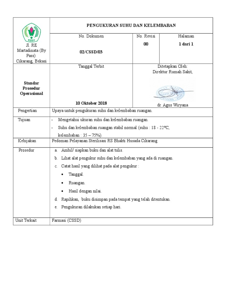 003 Spo CSSD Pengukuran Suhu Dan Kelembaban | PDF