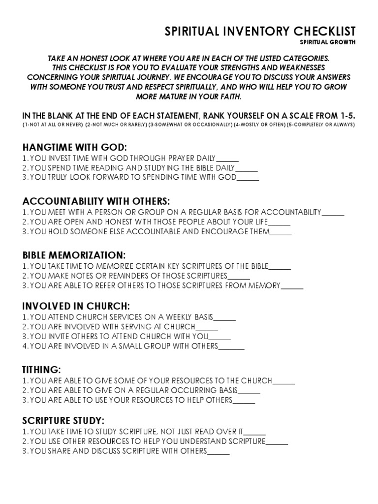 Spiritual Growth Inventory Checklist | PDF
