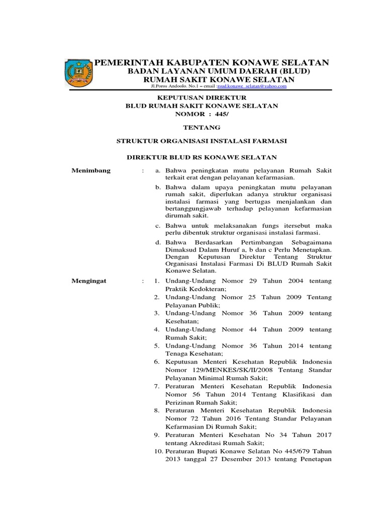 Sk Struktur Organisasi Instalasi Farmasi Pdf