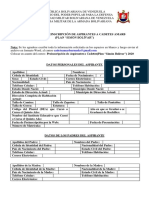 Planilla de Preinscripción de Aspirantes Plan "Simón Bolívar"