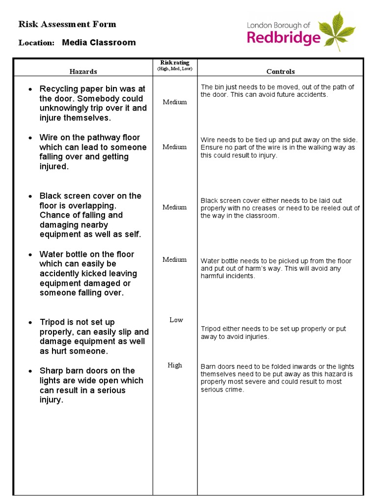 Media Classroom Risk Assessment Guide | PDF