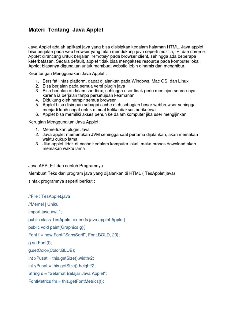 Pengenalan Java Applet dan Contohnya | PDF