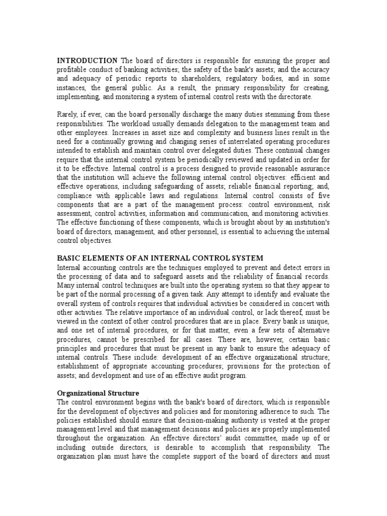 Internal Control Manual - Bank | PDF | Internal Control | Internal Audit