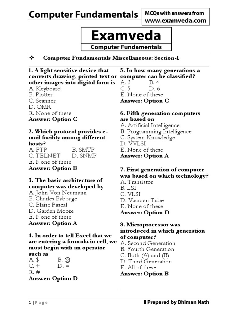 Examveda Computer PDF Random Access Memory Read Only Memory