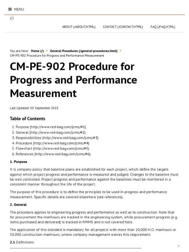 CM-PE-902 Procedure For Progress and Performance Measurement PDF | PDF ...