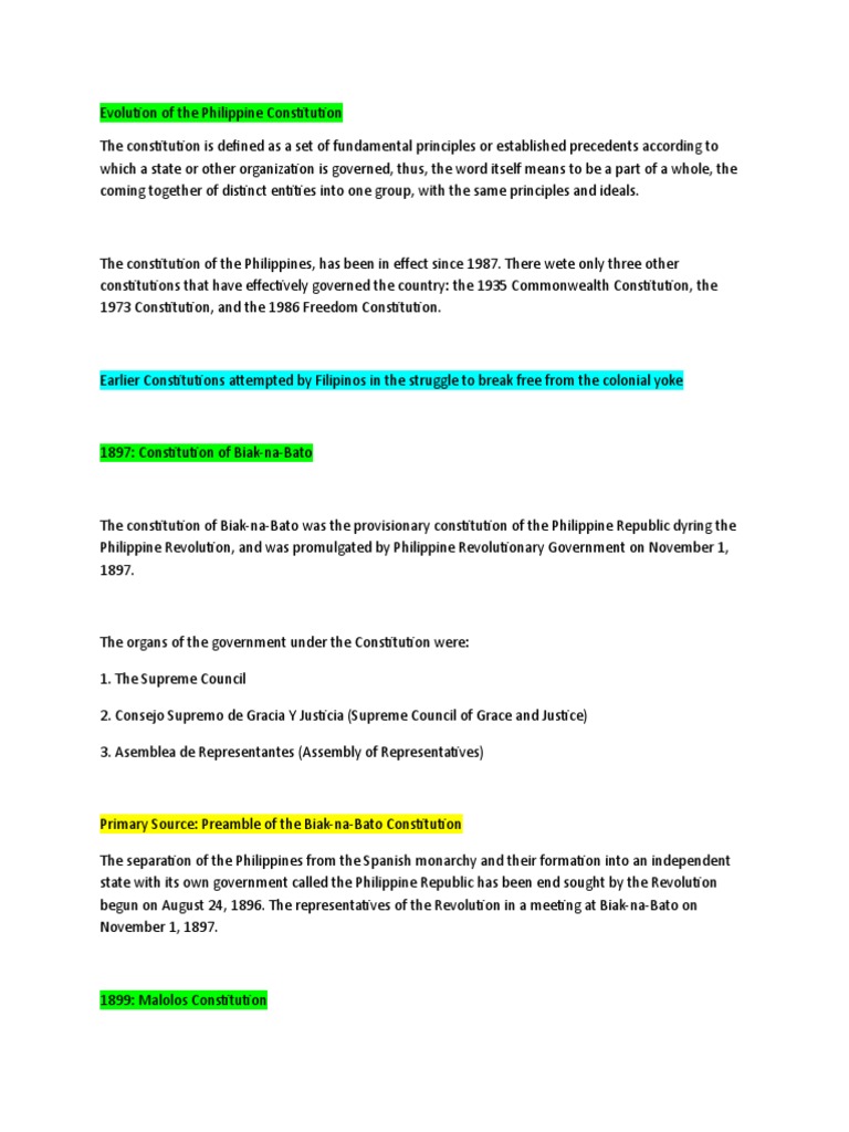 Philippine Constitution Evolution Overview | PDF | President Of The ...