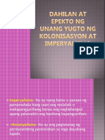 Dahilan at Epekto NG Unang Yugto NG Kolonisasyon