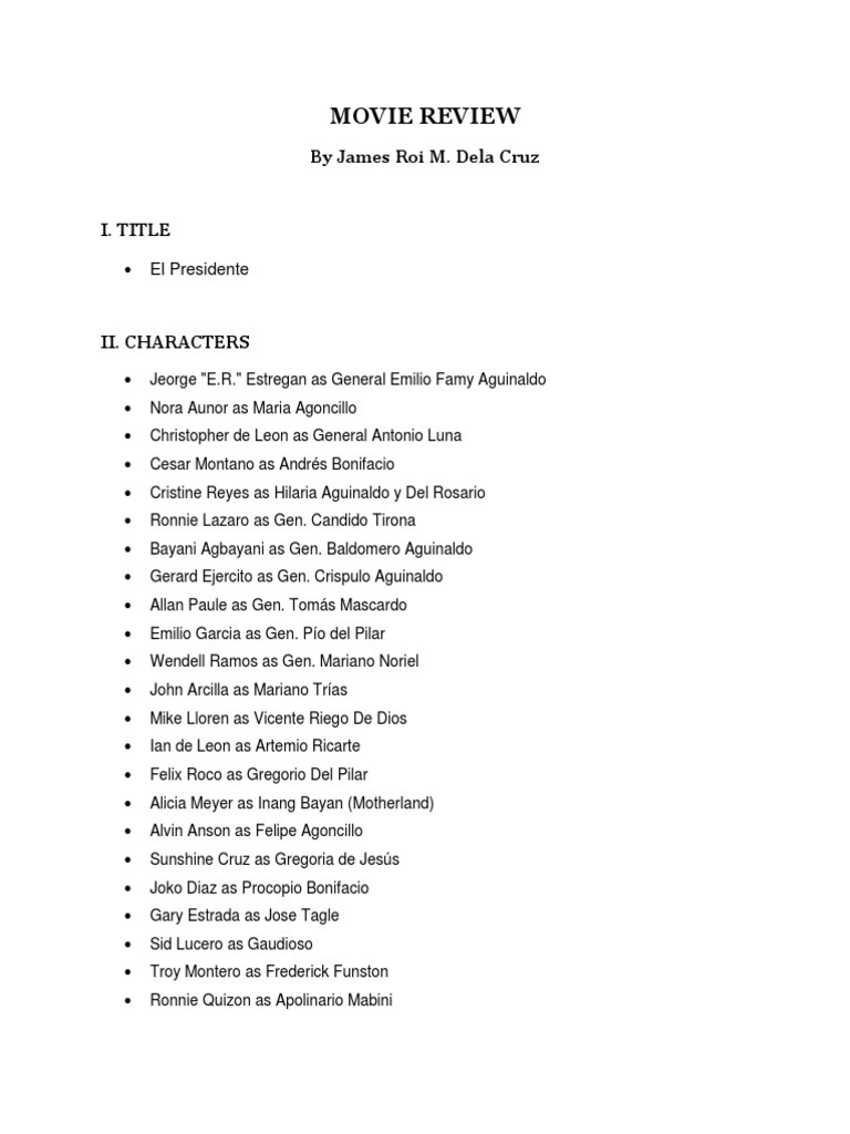 El Presidente Movie Review PDF Philippines Wars Of Independence