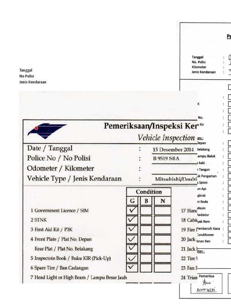 Form Inspeksi Kendaraan | PDF | Teknologi & Rekayasa