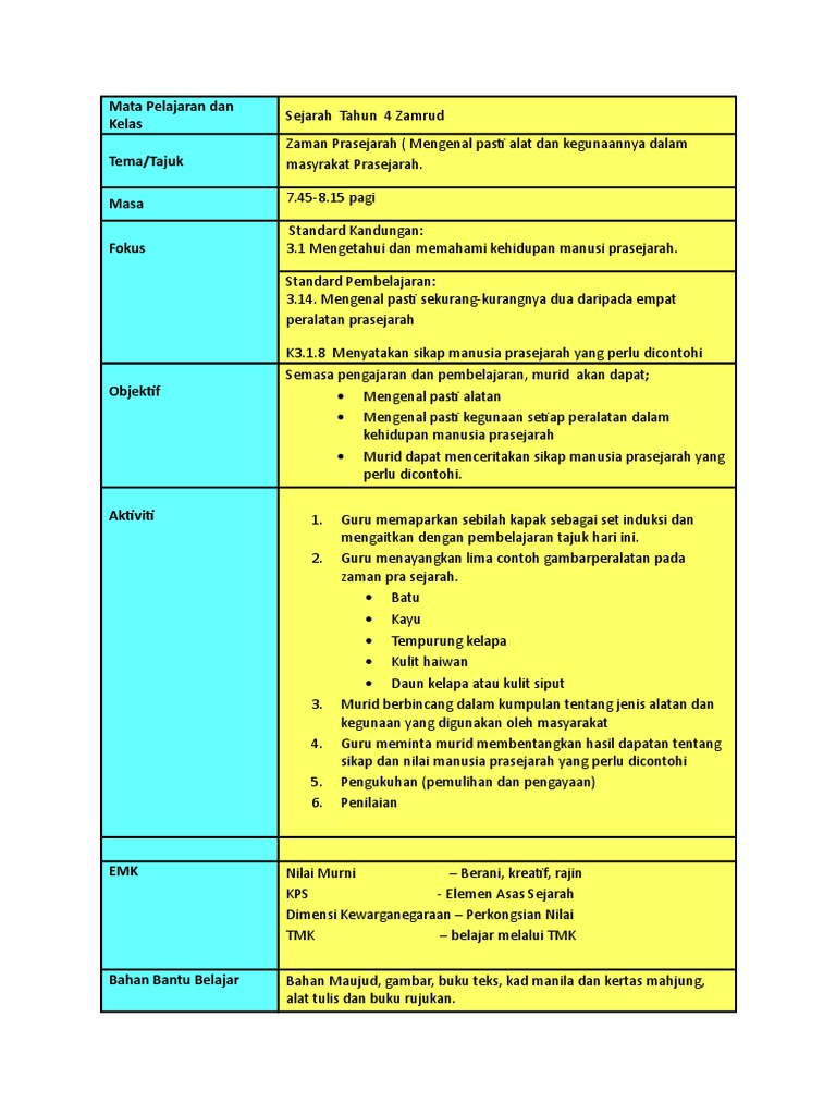 Rph Sejarah Tahun 4 Zaman Prasejarah Pdf