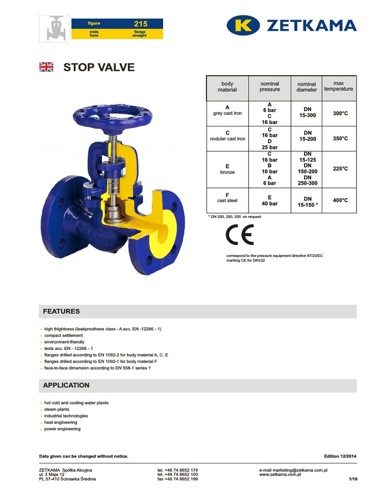 ZETKAMA Globe VALVES 215 PDF PDF Galvanization Valve