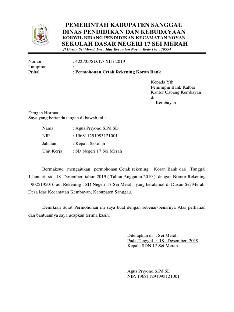 Surat Permohonan Cetak Rekening Koran | PDF