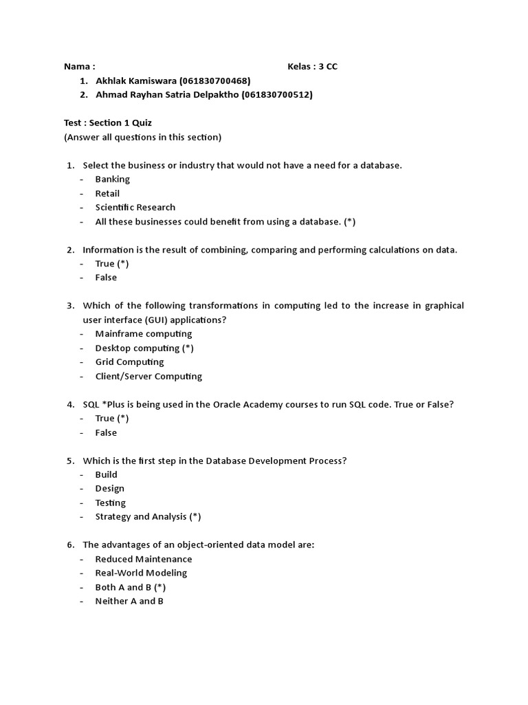 Kunci Jawaban Oracle Database Section 1  Master Pdf