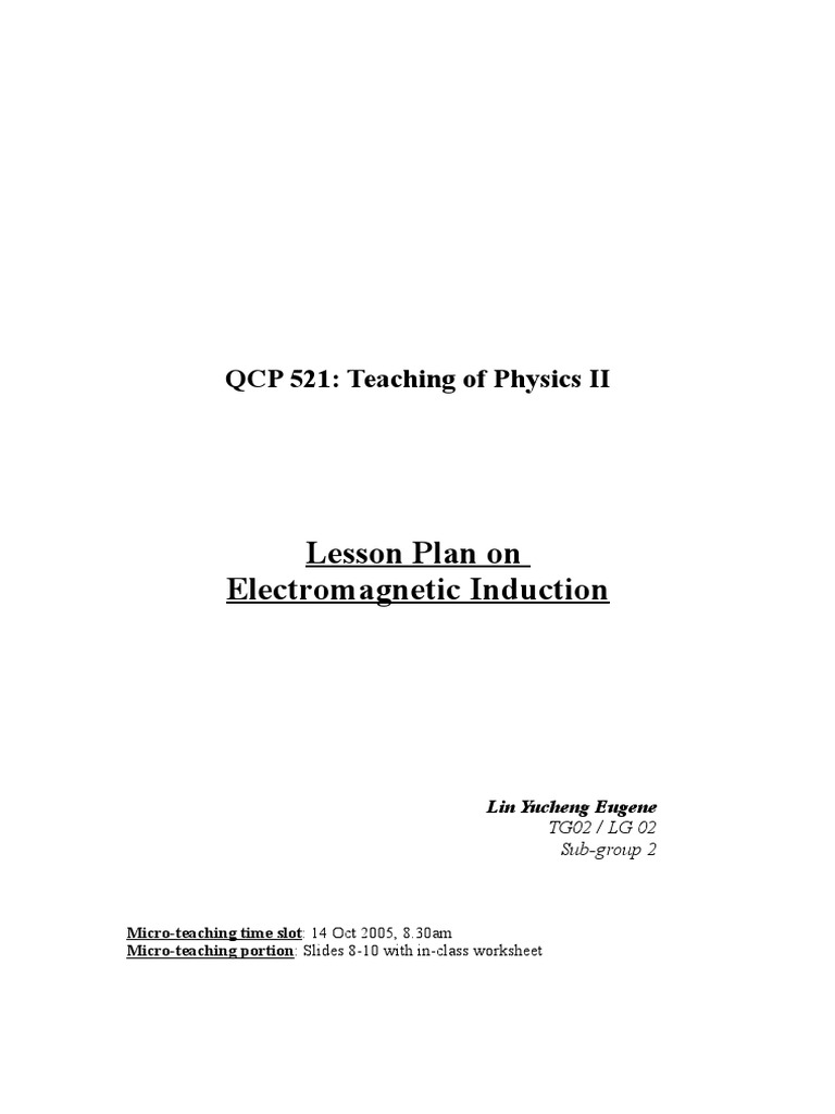 Em Induction Lesson Plan Final Pdf Electromagnetic Induction