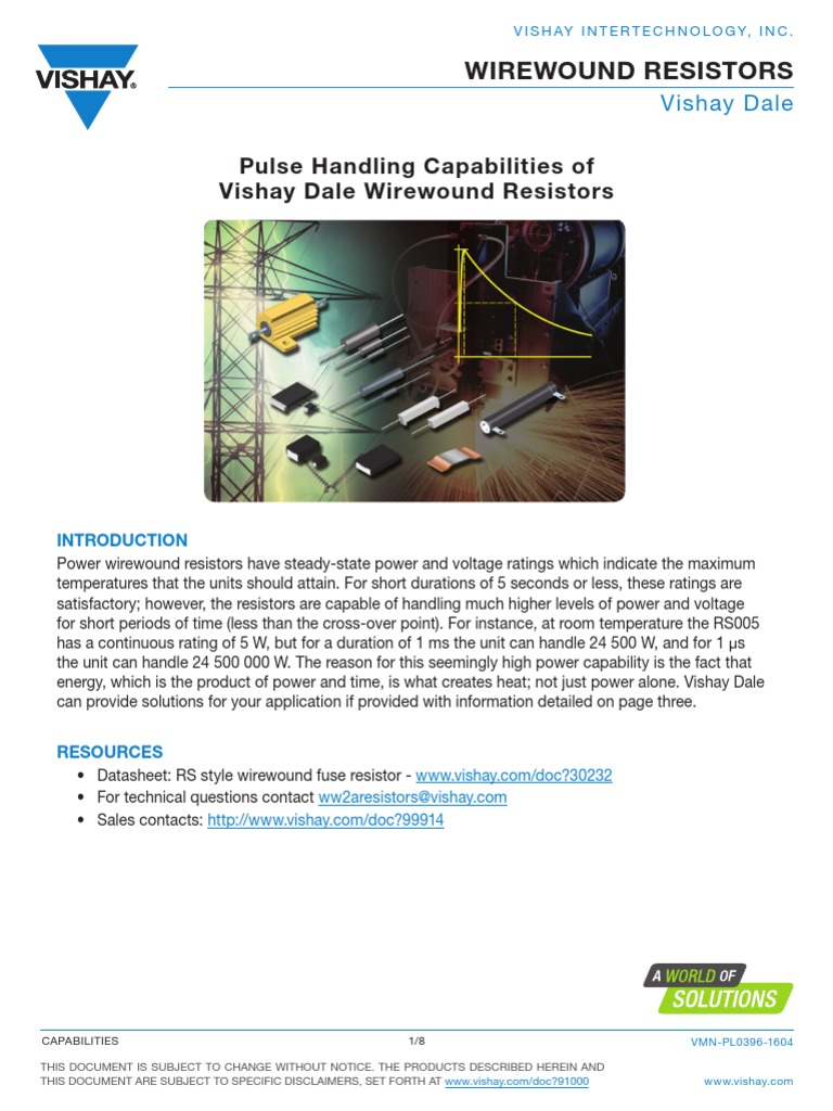 Wirewound Resistors Pulse Handling Capabilities VMN pl0396 1604 PDF Resistor Capacitor
